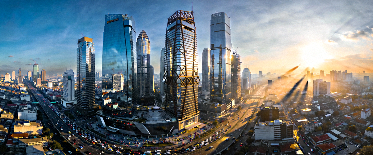 Pemandangan kota Jakarta modern dengan gedung pencakar langit