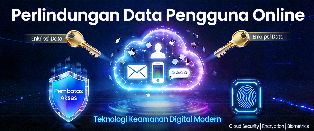 Ilustrasi teknologi keamanan digital modern untuk perlindungan data pengguna online