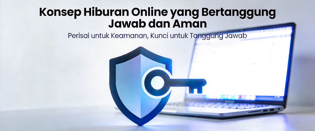 Konsep hiburan online yang bertanggung jawab dan aman dengan simbol perisai dan kunci