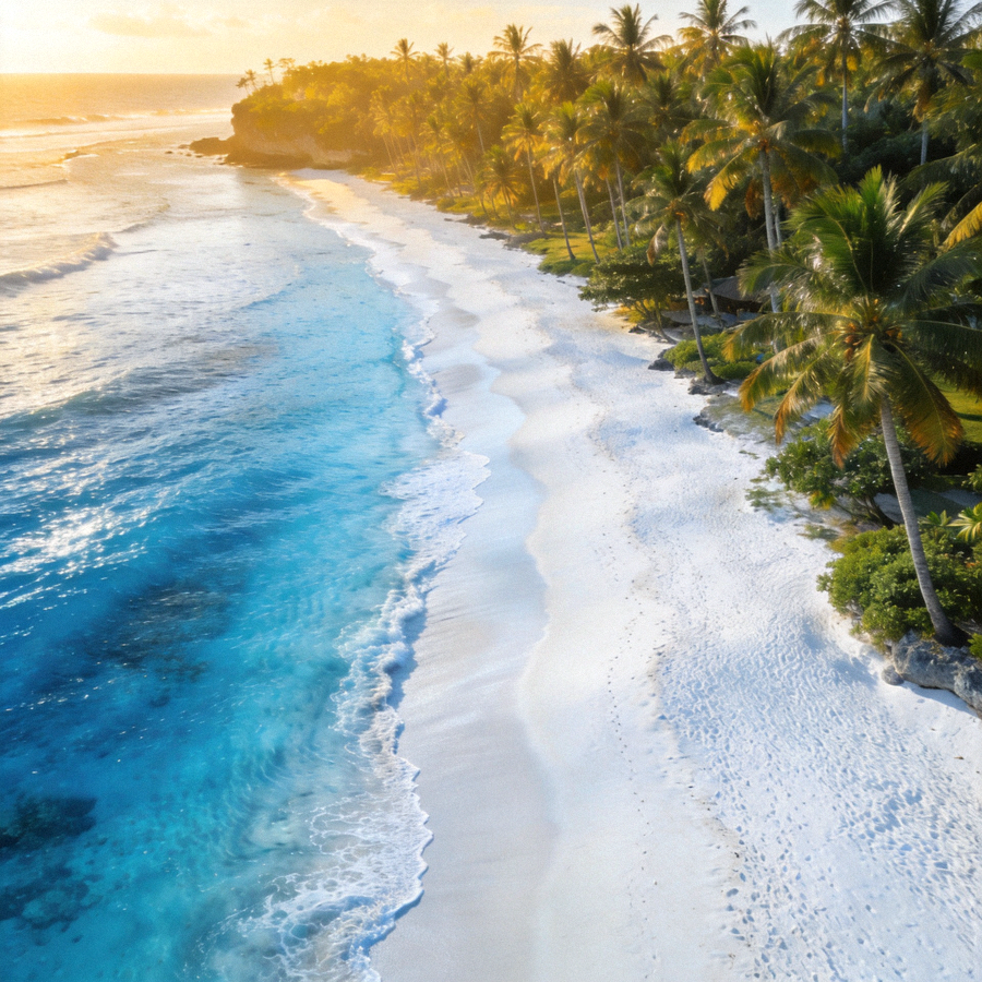 Pantai indah di Bali dengan pasir putih dan air laut biru jernih